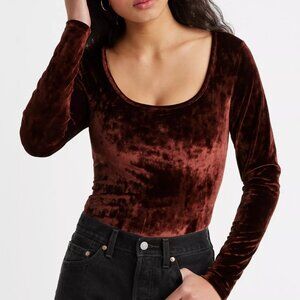 Levi's Women's XL Burgundy Brown Bodega Long Sleeve Velvet Open Neck Shirt